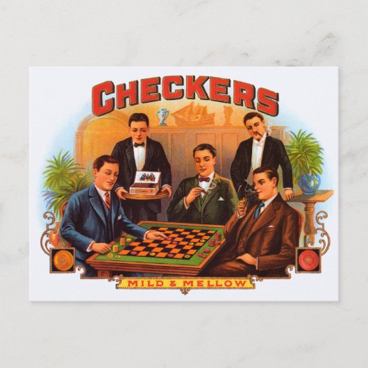 Cigar Label Art, Checkers Mild en Mellow Briefkaart (Voorkant)