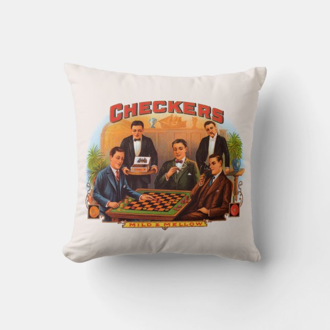  Cigar Label Art, Checkers Mild en Mellow Kussen (Voorkant)