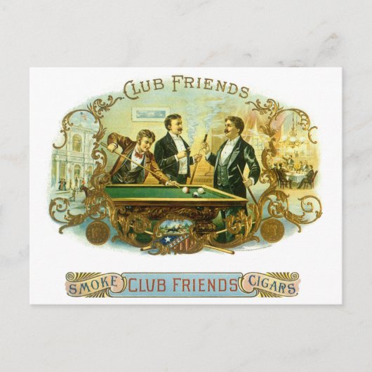 Cigar Label Art, Club Friends Billiards Briefkaart (Voorkant)