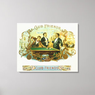  Cigar Label Art, Club Friends Billiards Canvas Afdruk