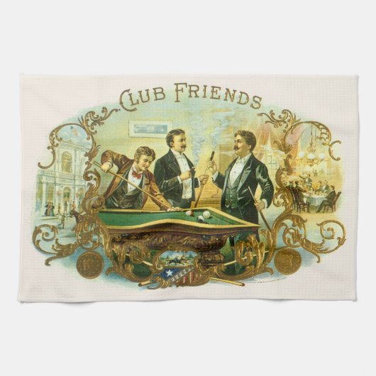  Cigar Label Art, Club Friends Billiards Theedoek (Horizontaal)
