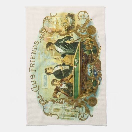 Cigar Label Art, Club Friends Billiards Theedoek (Verticaal)