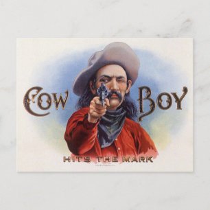Cigar Label Art, Cowboy past het merk aan Briefkaart