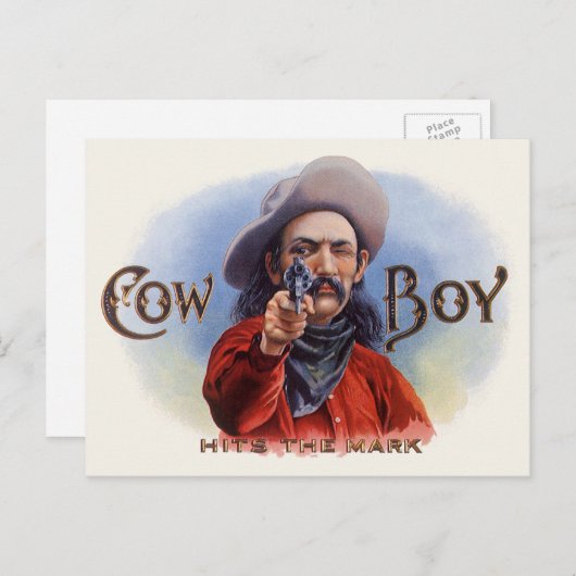  Cigar Label Art, Cowboy past het merk aan Briefkaart (Voorkant / Achterkant)