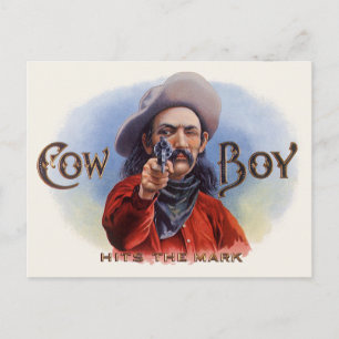 Cigar Label Art, Cowboy past het merk aan Briefkaart