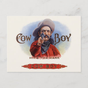 Cigar Label Art, Cowboy past het merk aan Briefkaart