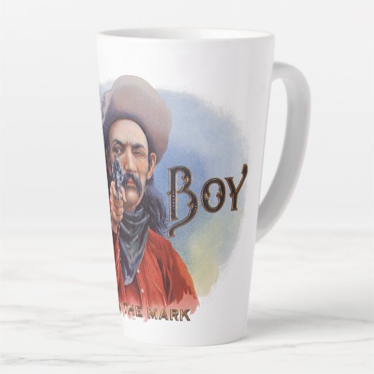  Cigar Label Art, Cowboy past het merk aan Latte Mok (Rechterhoek)