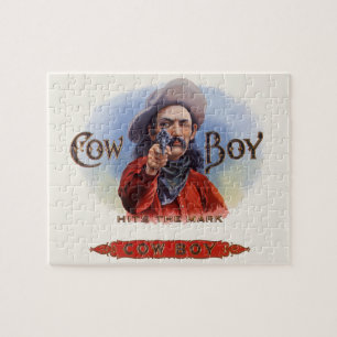Cigar Label Art, Cowboy past het merk aan Legpuzzel