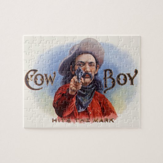  Cigar Label Art, Cowboy past het merk aan Legpuzzel (Horizontaal)