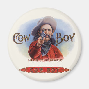 Cigar Label Art, Cowboy past het merk aan Magneet