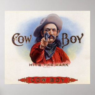 Cigar Label Art, Cowboy past het merk aan Poster