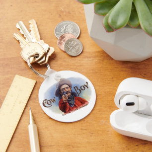 Cigar Label Art, Cowboy past het merk aan Sleutelhanger