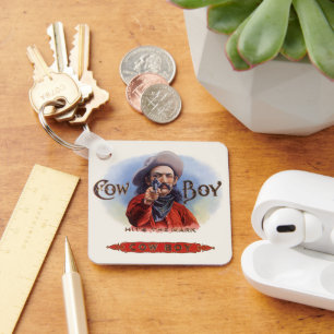 Cigar Label Art, Cowboy past het merk aan Sleutelhanger