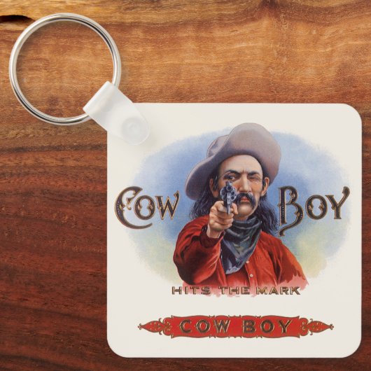  Cigar Label Art, Cowboy past het merk aan Sleutelhanger (Voorkant)
