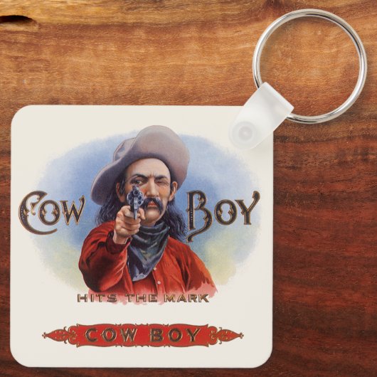  Cigar Label Art, Cowboy past het merk aan Sleutelhanger (Achterkant)