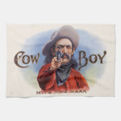  Cigar Label Art, Cowboy past het merk aan Theedoek (Horizontaal)