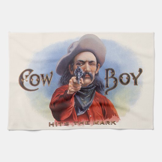  Cigar Label Art, Cowboy past het merk aan Theedoek (Horizontaal)