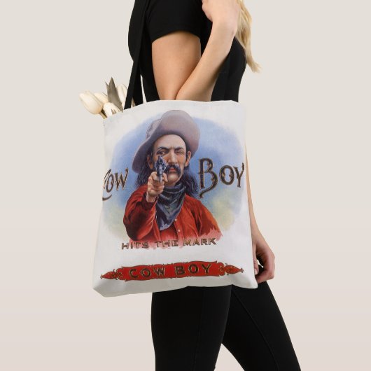  Cigar Label Art, Cowboy past het merk aan Tote Bag (Dichtbij)
