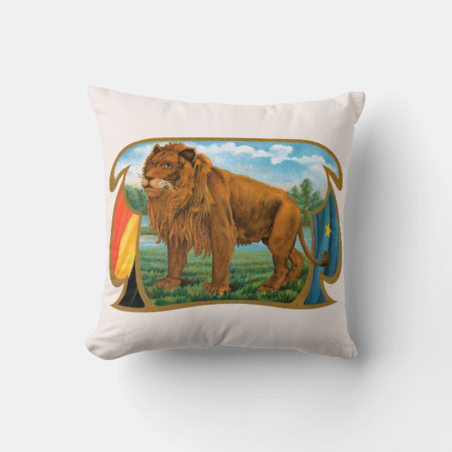  Cigar Label Art, Leon, koning van het Oerwoud Kussen (Voorkant)