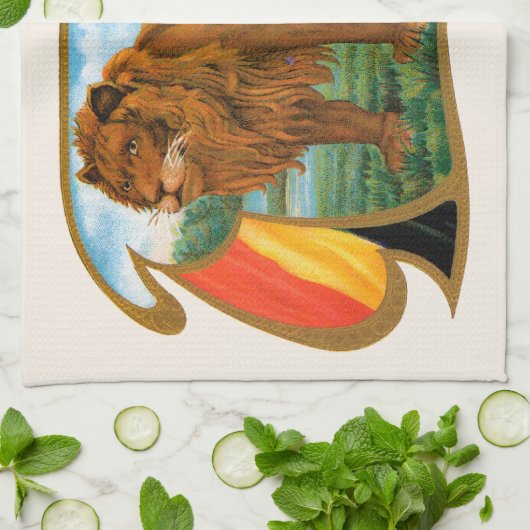  Cigar Label Art, Leon, koning van het Oerwoud Theedoek (Gevouwen)