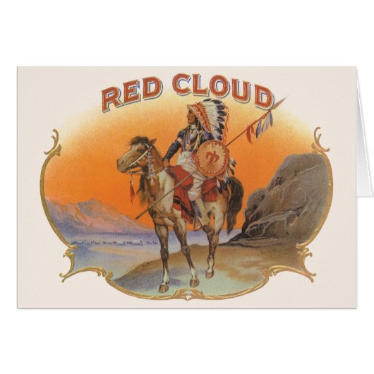  Cigar Label Art, Red Cloud Indian op paard (Voorkant Horizontaal)
