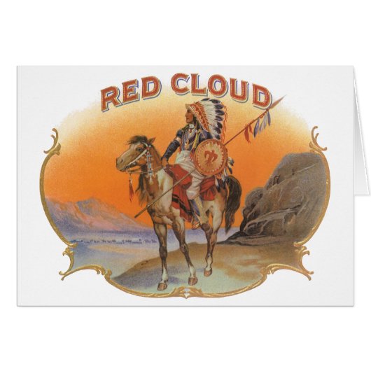  Cigar Label Art, Red Cloud Indian op paard (Voorkant Horizontaal)