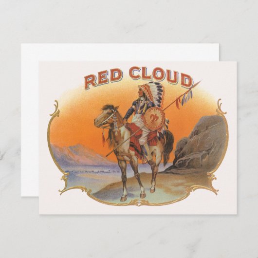  Cigar Label Art, Red Cloud Indian op paard (Voorkant / Achterkant)