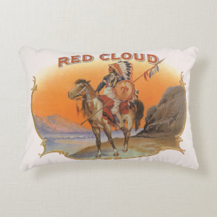 Cigar Label Art, Red Cloud Indian op paard Accent Kussen
