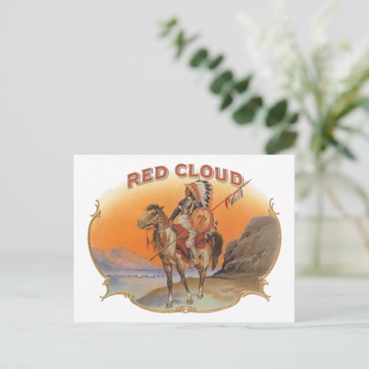  Cigar Label Art, Red Cloud Indian op paard Briefkaart (Staand voorkant)