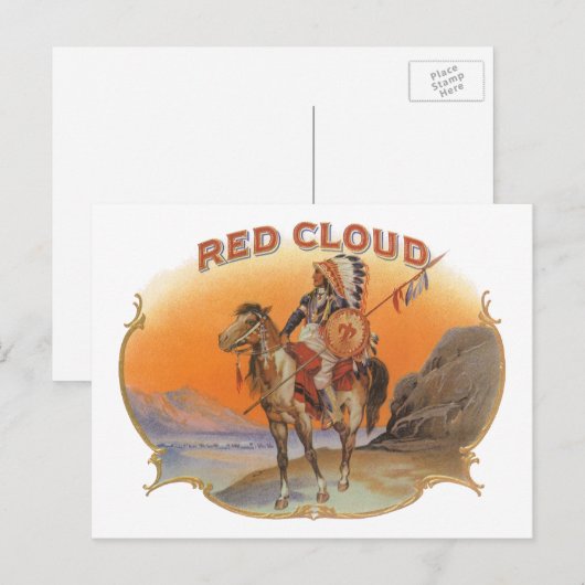  Cigar Label Art, Red Cloud Indian op paard Briefkaart (Voorkant / Achterkant)
