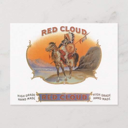 Cigar Label Art, Red Cloud Indian op paard Briefkaart (Voorkant)