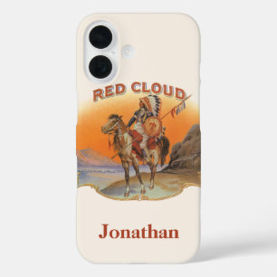 Cigar Label Art, Red Cloud Indian op paard iPhone 16 Hoesje