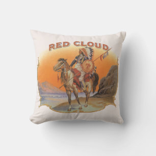  Cigar Label Art, Red Cloud Indian op paard Kussen