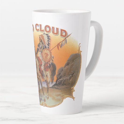 Cigar Label Art, Red Cloud Indian op paard Latte Mok (Rechterhoek)
