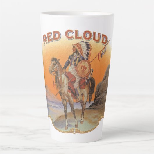 Cigar Label Art, Red Cloud Indian op paard Latte Mok (Voorkant)