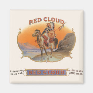Cigar Label Art, Red Cloud Indian op paard Magneet