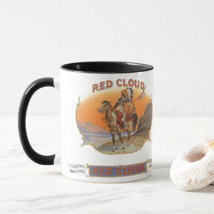 Cigar Label Art, Red Cloud Indian op paard Mok
