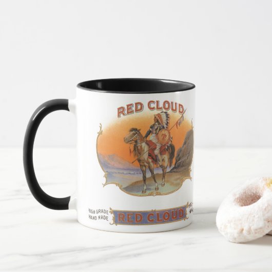  Cigar Label Art, Red Cloud Indian op paard Mok (Met donut)