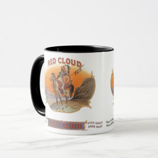  Cigar Label Art, Red Cloud Indian op paard Mok (Voorkant links)