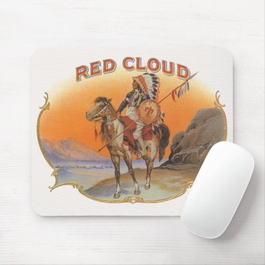  Cigar Label Art, Red Cloud Indian op paard Muismat (Met muis)