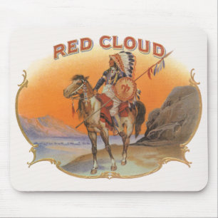  Cigar Label Art, Red Cloud Indian op paard Muismat