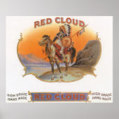 Cigar Label Art, Red Cloud Indian op paard Poster (Voorkant)
