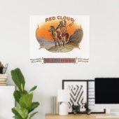  Cigar Label Art, Red Cloud Indian op paard Poster (Thuiskantoor)