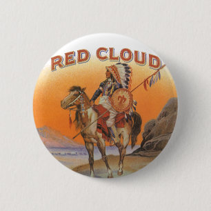 Cigar Label Art, Red Cloud Indian op paard Ronde Button 5,7 Cm