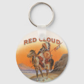  Cigar Label Art, Red Cloud Indian op paard Sleutelhanger (Achterkant)