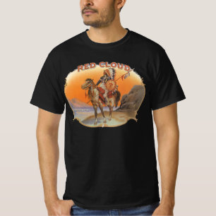  Cigar Label Art, Red Cloud Indian op paard T-shirt