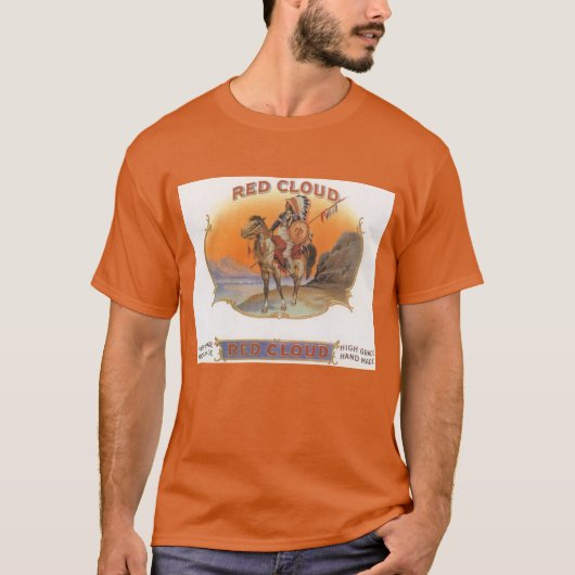  Cigar Label Art, Red Cloud Indian op paard T-shirt (Voorkant)