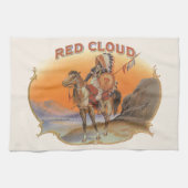 Cigar Label Art, Red Cloud Indian op paard Theedoek (Horizontaal)