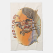  Cigar Label Art, Red Cloud Indian op paard Theedoek (Verticaal)