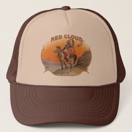  Cigar Label Art, Red Cloud Indian op paard Trucker Pet (Voorkant)